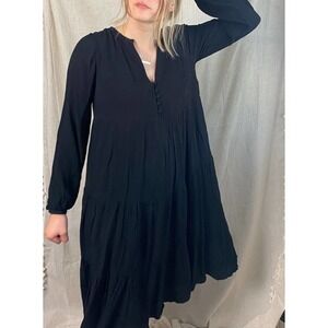 LOFT Black Long Sleeve Midi Tiered Dress Size XS